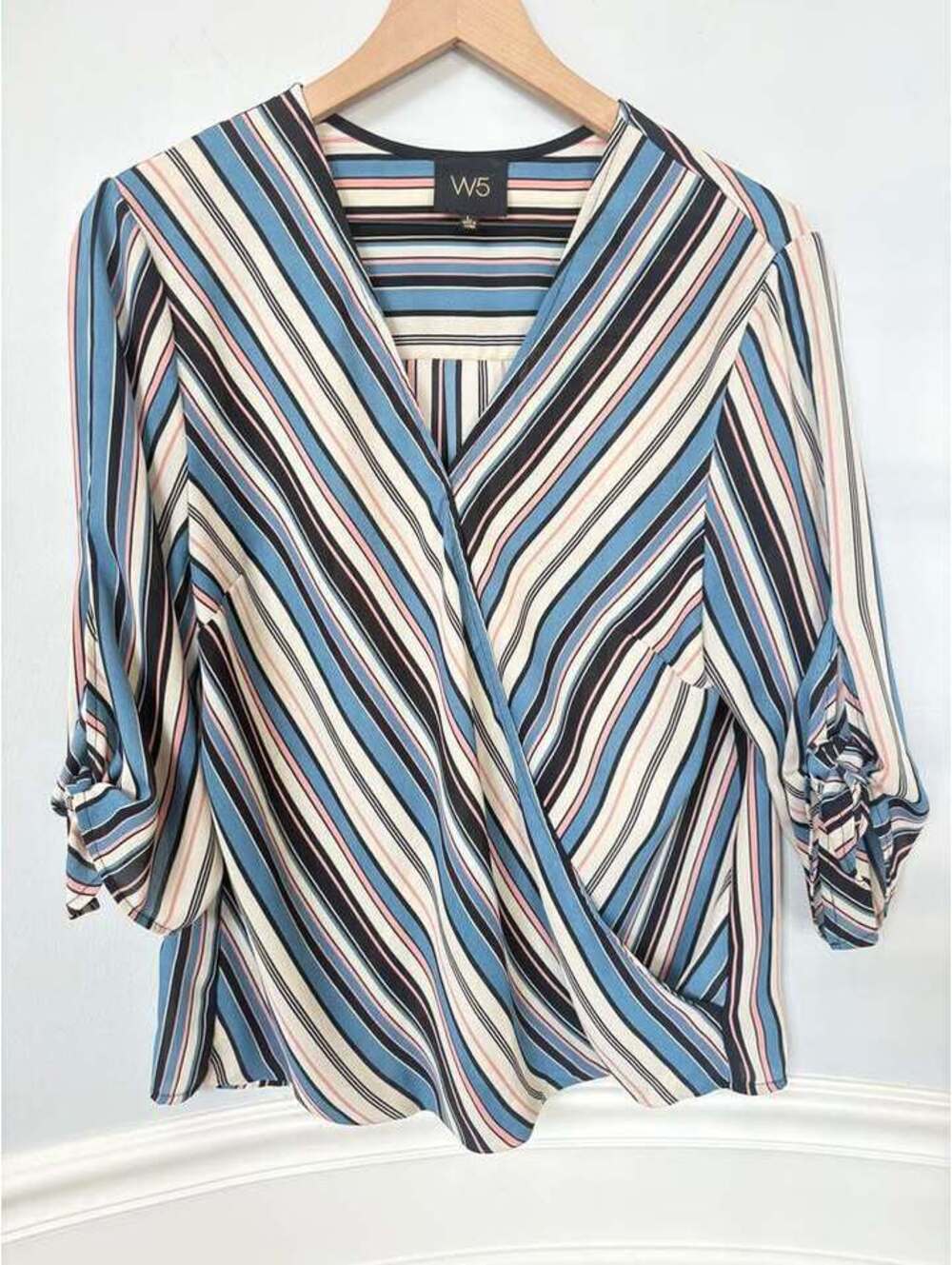 W5 Striped V-Neck Wrap Blouse Size L